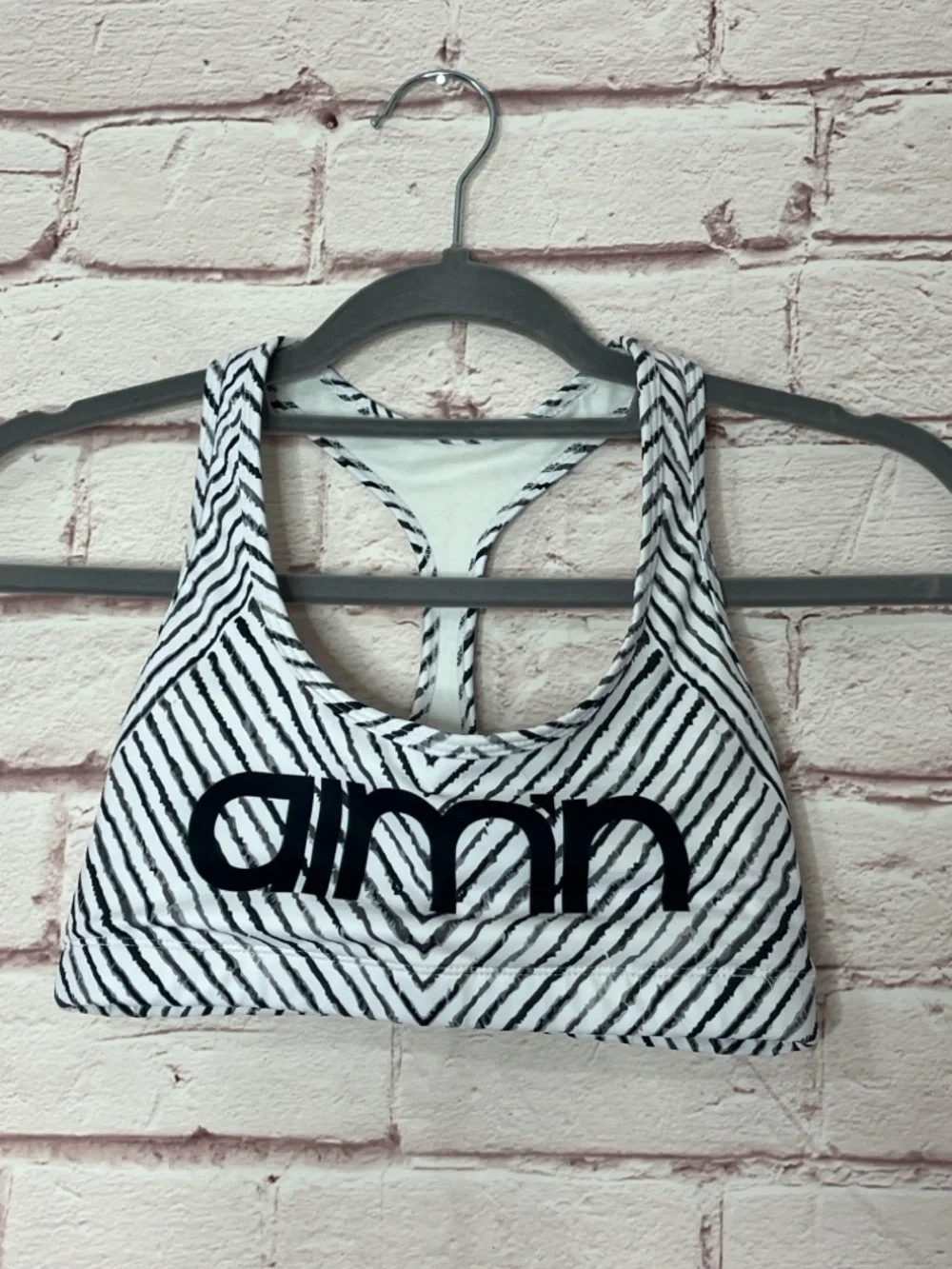 Aim’n Cirkus Logo Striped Racerback Sports Bra Like New Small